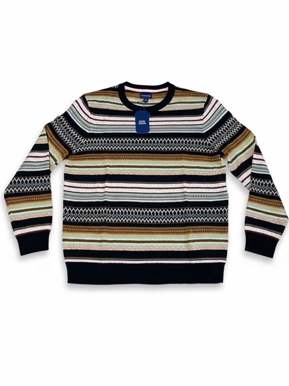 Club Room Men’s Multi-Striped Crewneck Sweater - Black & Pastel Stripes Size L